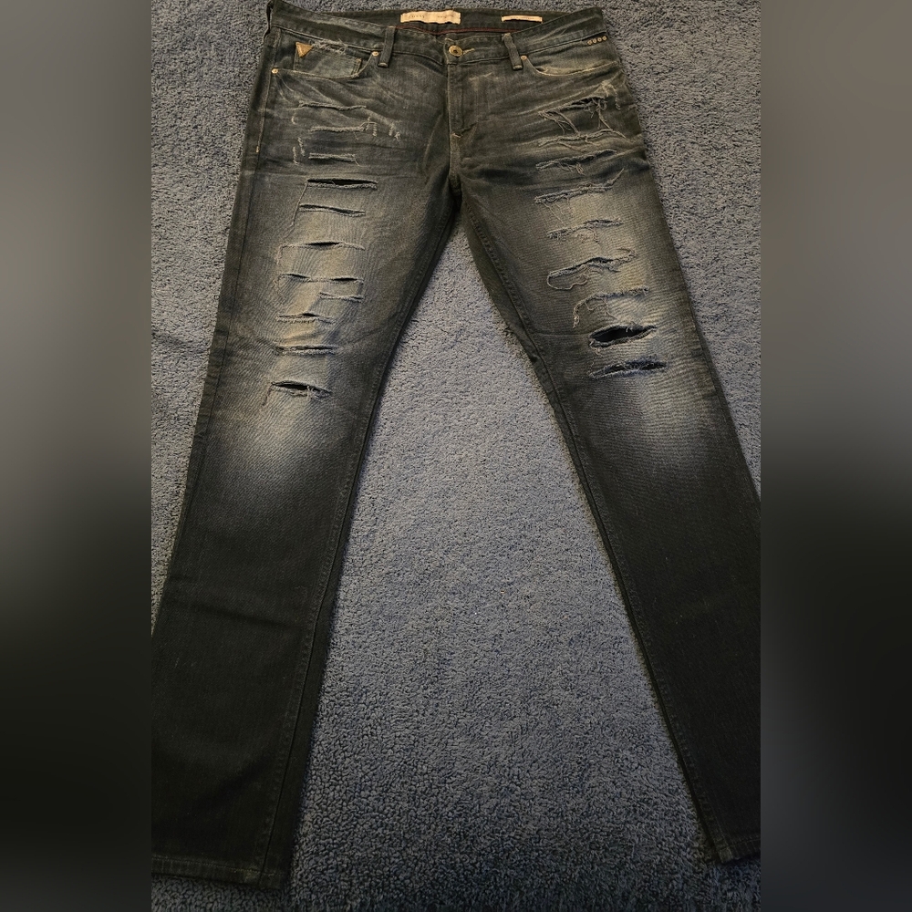 Guess Men's Blue Distressed Slip Taperes Jeans